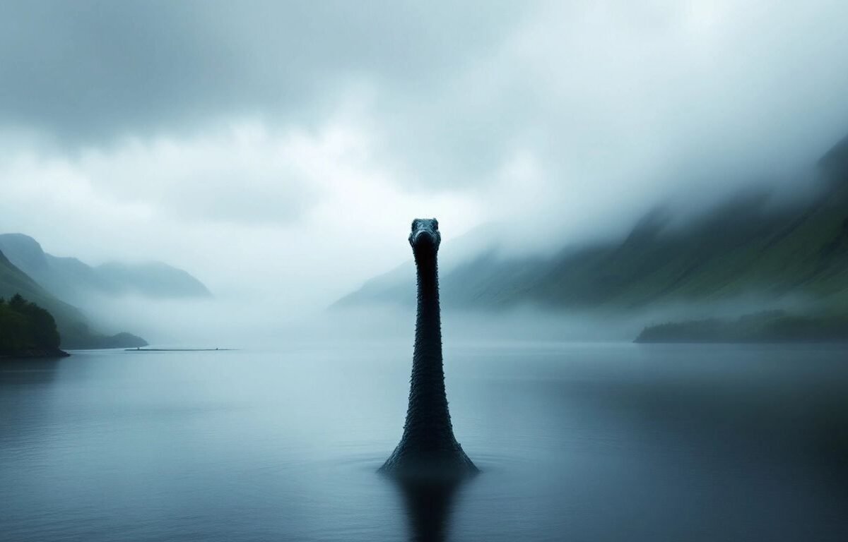 Silhueta do Monstro do Lago Ness na água.