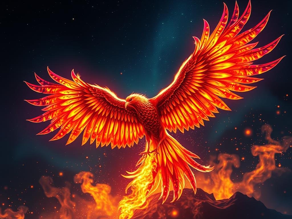 A fênix o pássaro que renasce das cinzas e seu simbolismo.