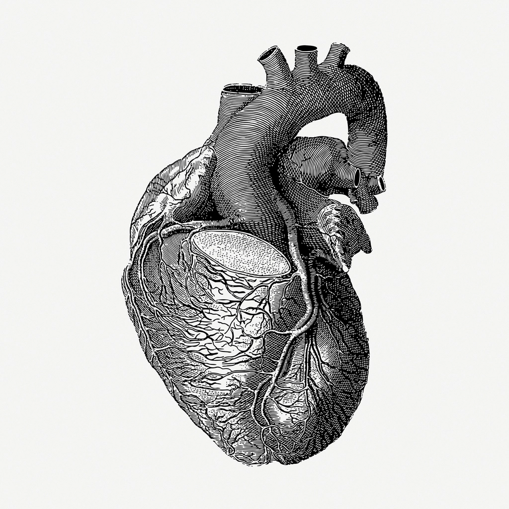 Realistic heart drawing, medical vintage