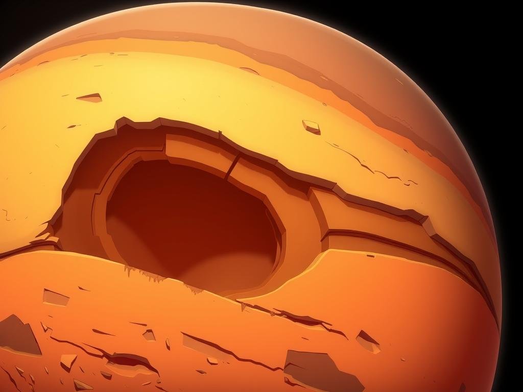 internal composition of Mars, showing the planet's layered structure with a cross-sectional view, featuring the core, mantle, and crust. Rendered in a technical, scientific illustration style with precise details and accurate color tones. Lit by soft, diffused lighting to emphasize the depth and contrast of the different layers. Captured from an oblique angle to provide a clear, detailed view of the internal structure. The image should convey a sense of depth, scale, and the complex, layered nature of the Martian interior, suitable for an informative article on the general facts and structure of Mars. Composição interna de Marte, mostrando a estrutura em camadas do planeta em uma vista transversal, apresentando o núcleo, o manto e a crosta. Renderizada em um estilo de ilustração técnica e científica, com detalhes precisos e tons de cores precisos. Iluminada por uma luz suave e difusa para enfatizar a profundidade e o contraste das diferentes camadas. Capturada de um ângulo oblíquo para fornecer uma visão clara e detalhada da estrutura interna. A imagem deve transmitir uma sensação de profundidade, escala e a natureza complexa e em camadas do interior marciano, adequada para um artigo informativo sobre os fatos gerais e a estrutura de Marte.