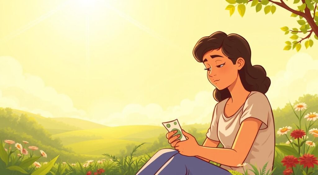 A tranquil, sun-dappled scene depicting the harmonious relationship between financial well-being and personal self-esteem. In the foreground, a person sits in a peaceful garden, thoughtfully examining coins and bills, their expression serene and contemplative. The middle ground showcases a lush, verdant landscape, symbolizing the growth and abundance that can arise from a healthy financial mindset. In the background, a warm, golden light filters through wispy clouds, creating a soothing, uplifting atmosphere. The overall composition conveys a sense of balance, contentment, and the empowering connection between financial acumen and self-confidence.