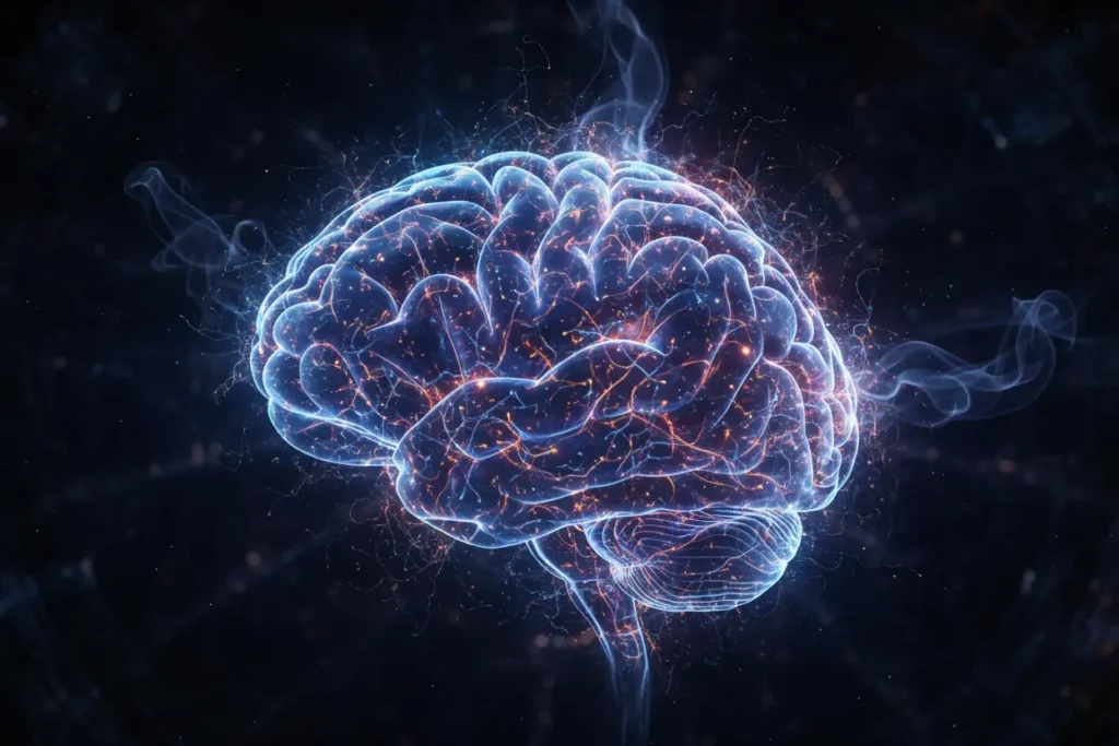 Cérebro humano brilhante com redes neurais