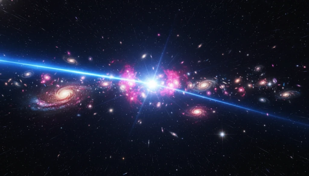 Feixe de luz viajando pelo espaço sideral em alta velocidade