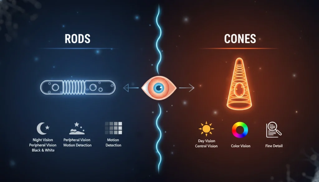 Gráfico explicativo sobre o espectro de luz visível e os cones