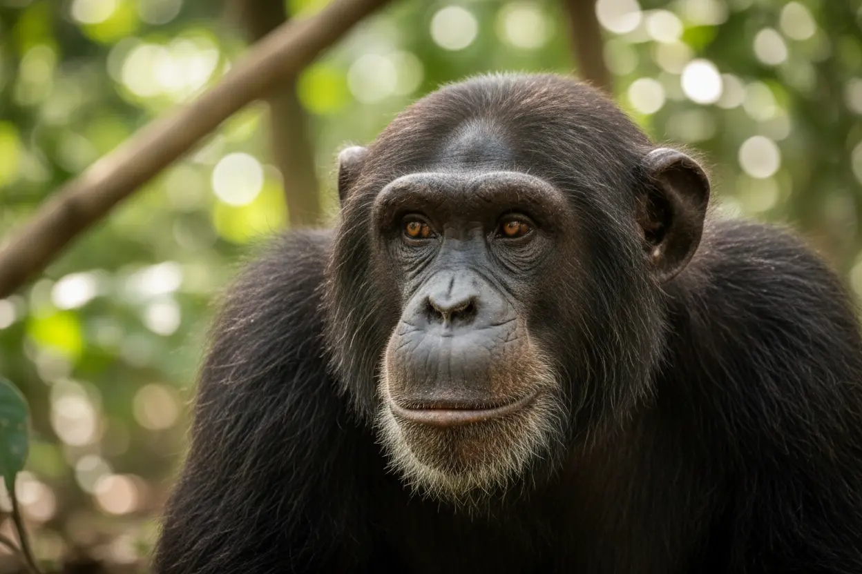 Inteligência dos Primatas Chimpanzé inteligente em seu habitat.