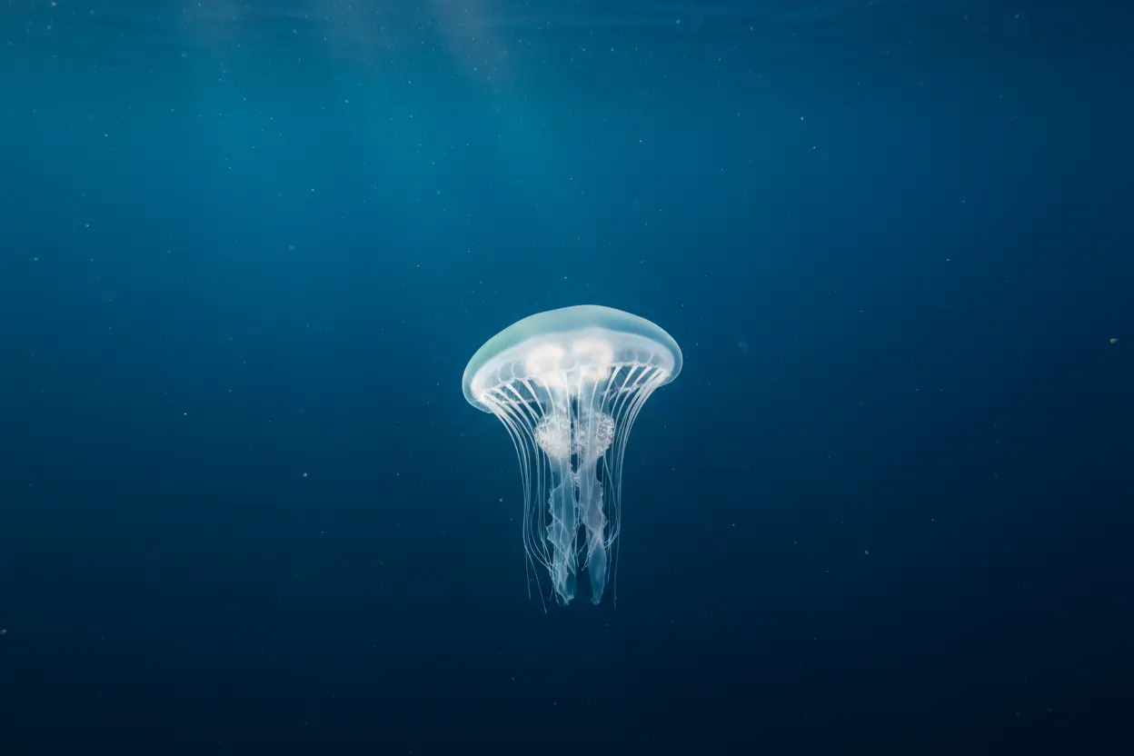 Água-Viva Imortal: O Mistério da Regeneração Água-viva imortal Turritopsis dohrnii flutuando no oceano.