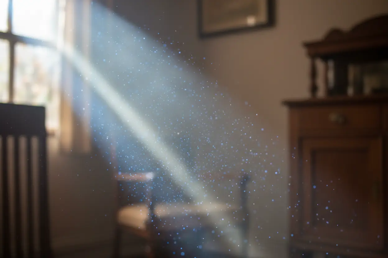Dispersão de Rayleigh Luz solar dispersando partículas em ambiente escuro.