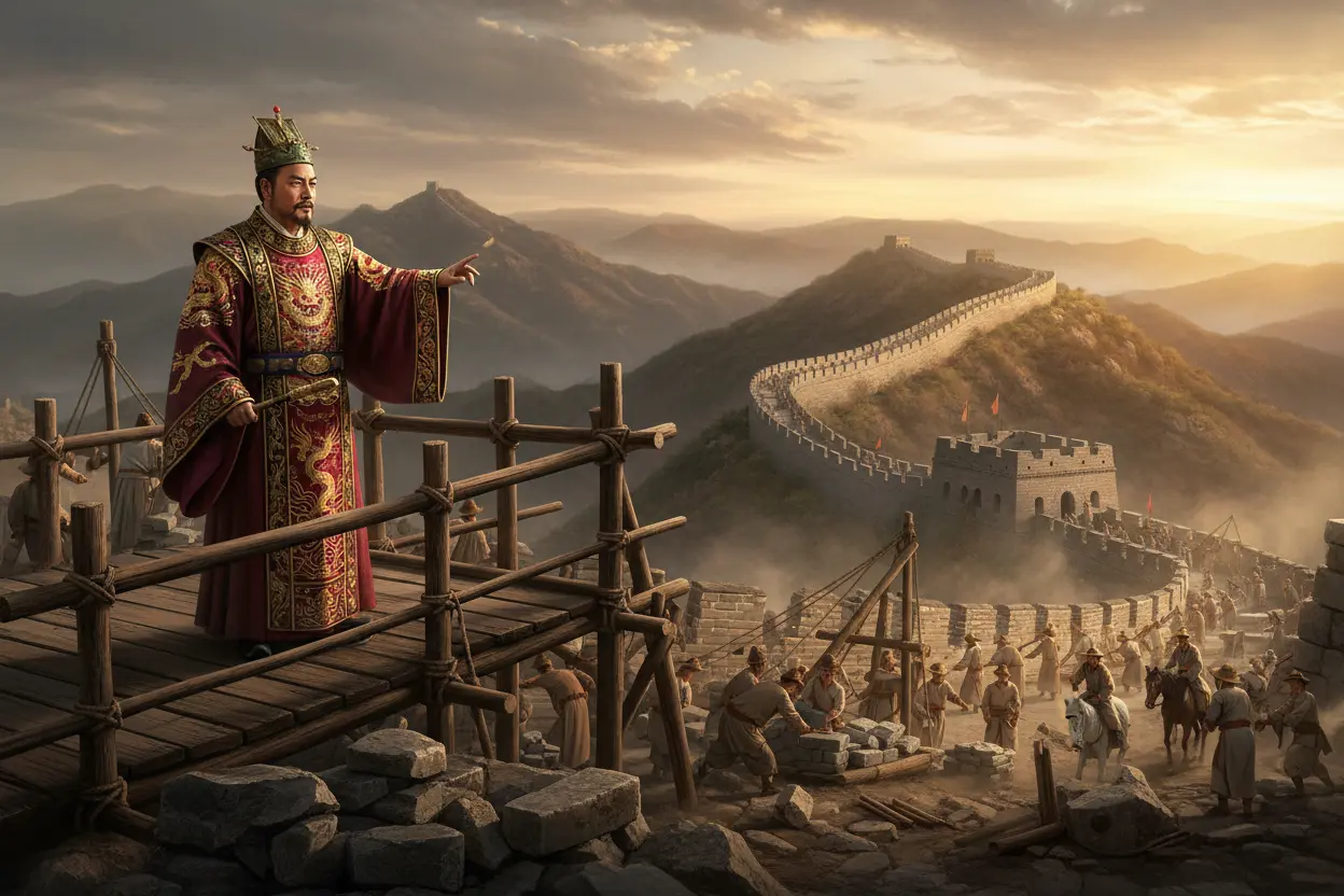 Qin Shi Huang e a Construção Imperador Qin Shi Huang supervisionando a construção da Muralha
