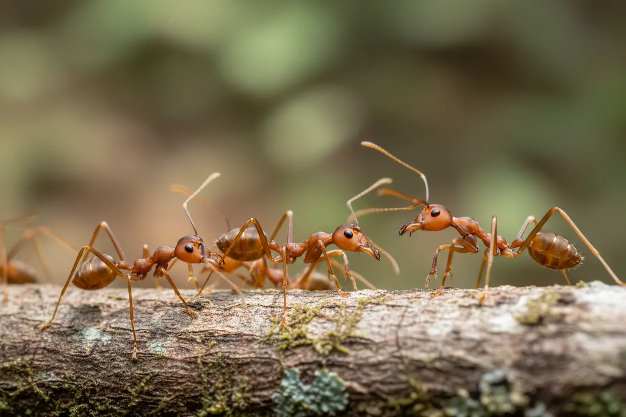 Sinais Visuais de Formigas Como as formigas se comunicam através de posturas defensivas.