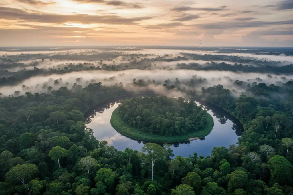 Vista aérea da Floresta Amazônica, um dos biomas brasileiros, ilustrando o que são os biomas brasileiros lista e características.