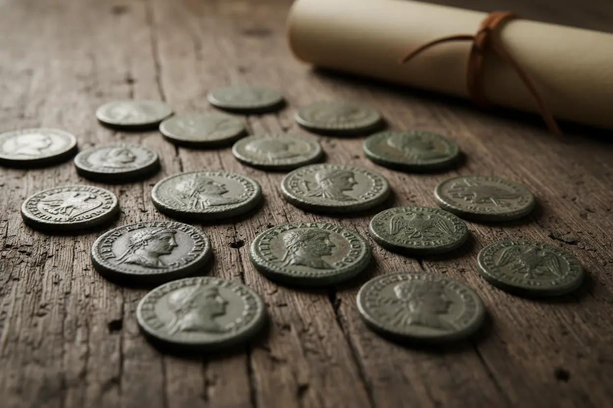 Moedas romanas antigas, um símbolo da inflação e desvalorização histórica.