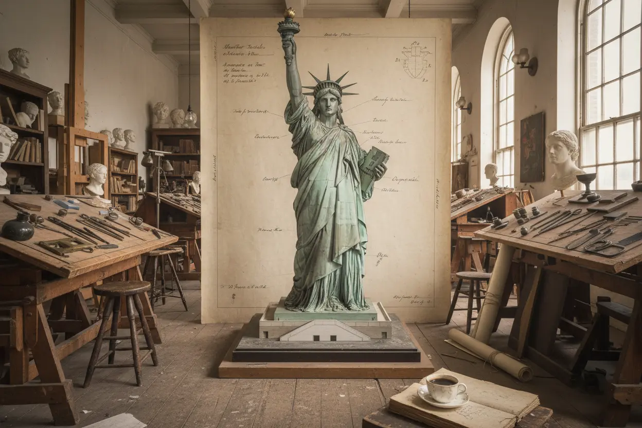 Vista aérea da Estátua da Liberdade e Manhattan