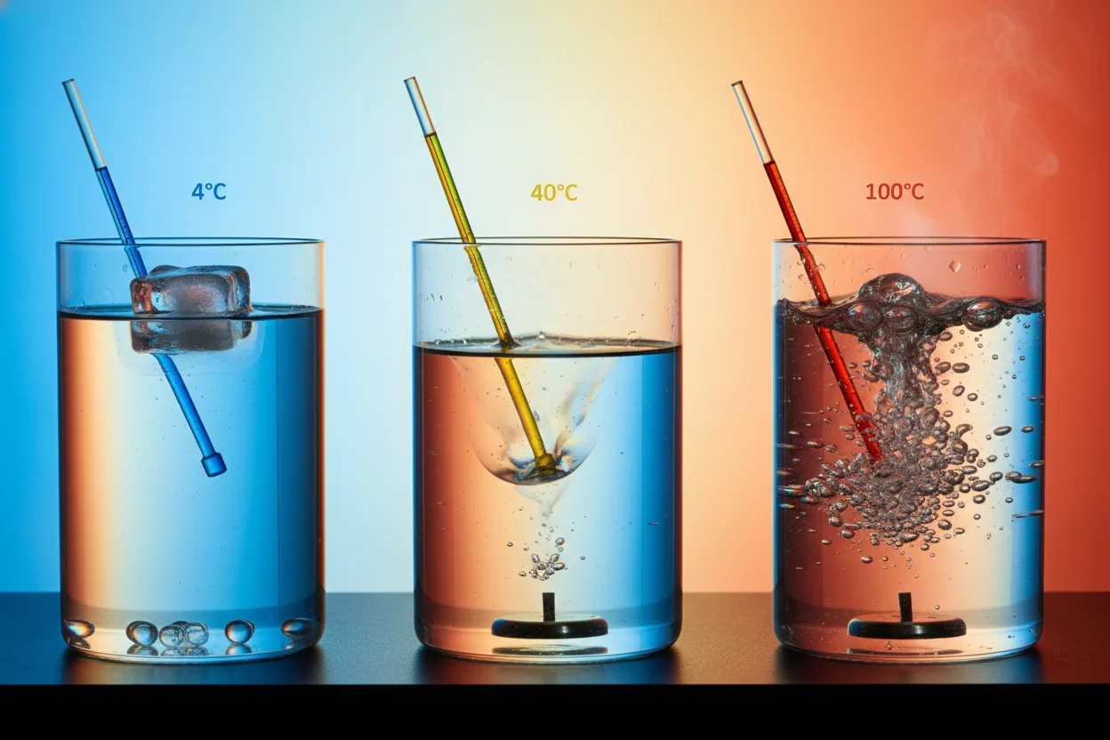 Como a densidade da água varia com o calor 