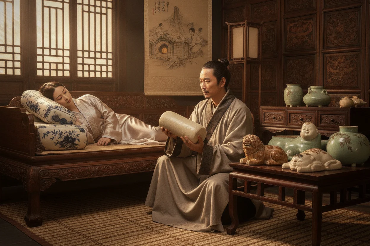 A história do travesseiro de porcelana na China 
